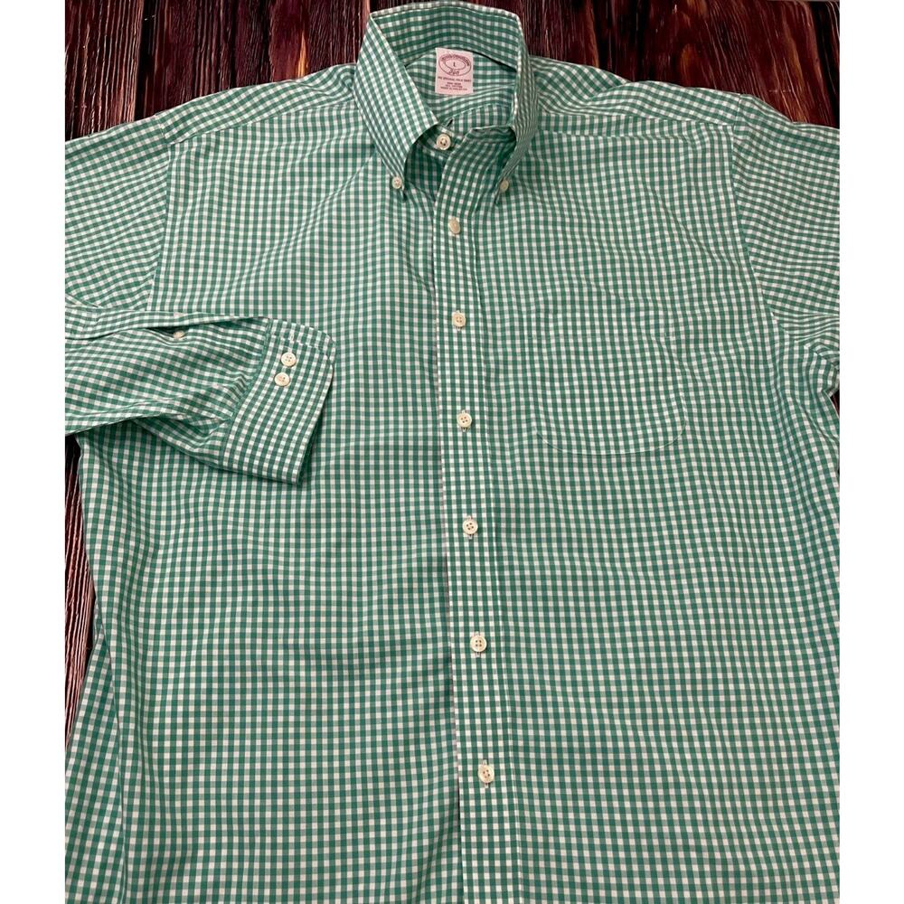 Brooks Brothers 346 Non-Iron Plaid Button Up Green Shirt Mens Size Large - Picture 2 of 7